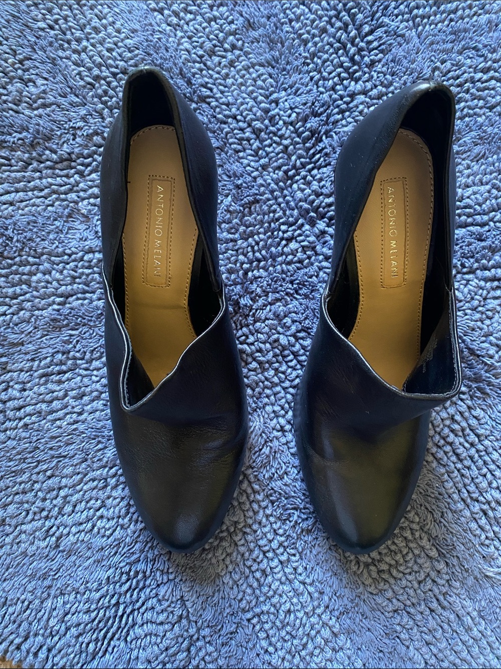 ANTONIO MELANI Black Leather Pointed Slip-On Heels